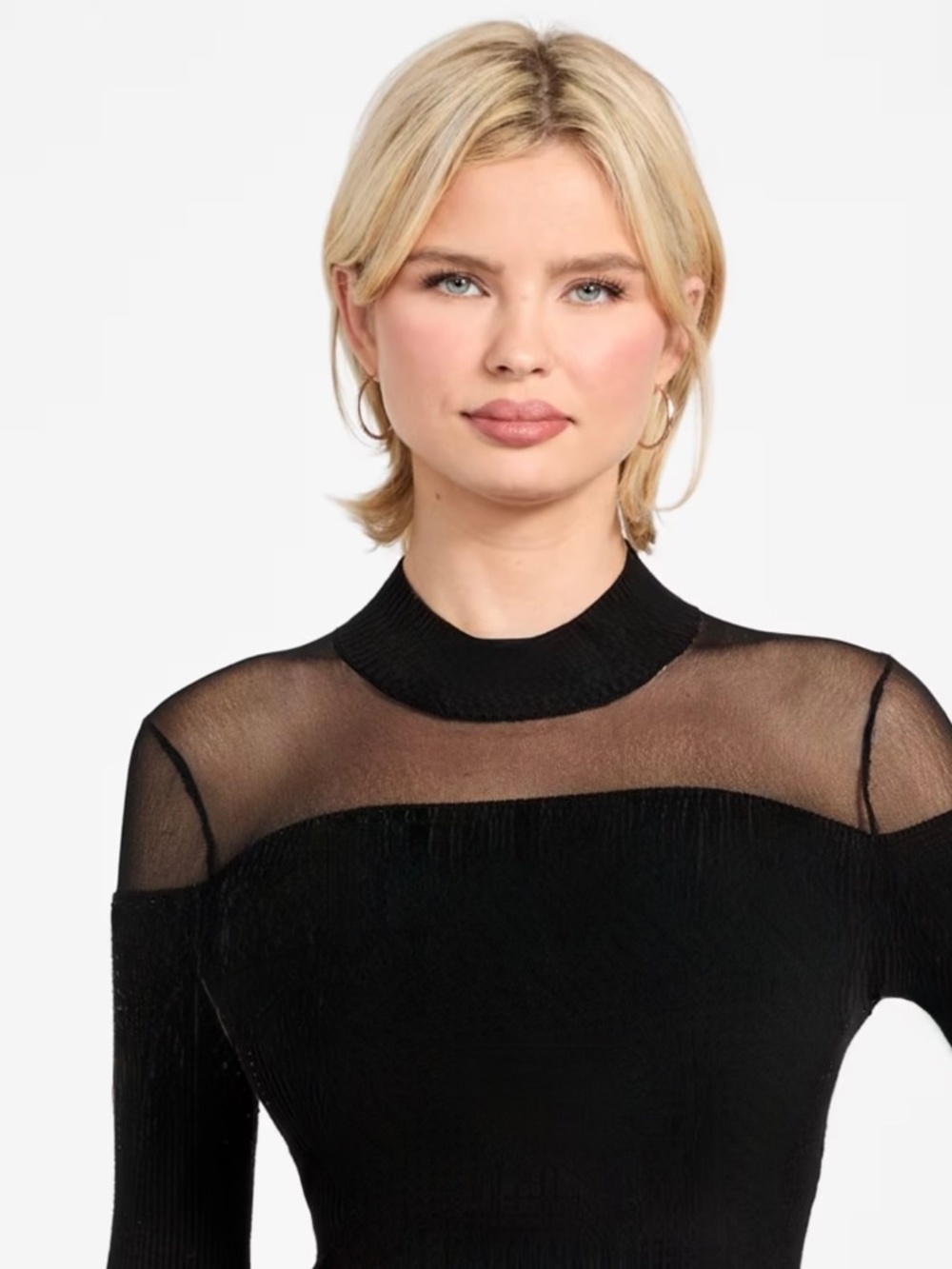 NWT [GUESS] HOT! Black Mock Neck Sexy Sheer Mesh Long Sleeve Blouse Top | Medium